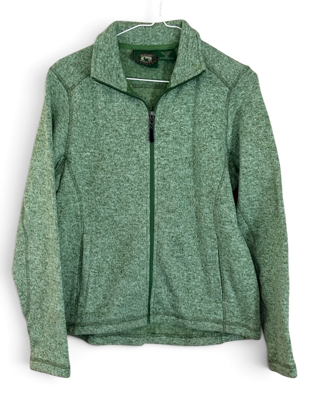Heather Green Fleece Lined Knit Full Zip Jacket